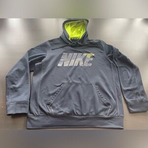 ✅Excellent condition NIKE hoodie Mens L. Navy performance fabric graphic logo